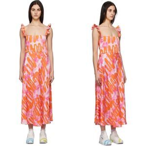 Collina Strada Rose Silk Pink Ruffle Market Dress